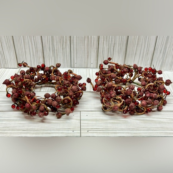 Source Unknown Other - Holiday Artificial Berry Beaded Candle Ring 3.5" Round Set Of 2